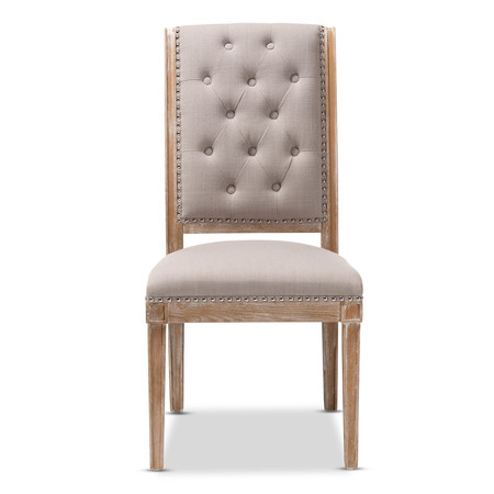 Baxton Studio Charmant Beige Upholstered Weathered Oak Finished Wood Dining Chair 147-8331